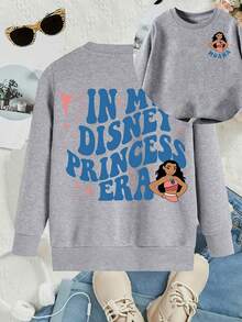 This Disney Girls' Sweatshirt Features A Creative Double-Sided Cartoon Print Of Moana Princess Lettering. It's A Round Neck Sweatshirt Perfect For Autumn And Winter, Made Of Soft And Comfortable Fabric, Suitable For Everyday Wear, Shopping, School, And Casual Occasions. It Also Makes A Wonderful Gift. - 灰色 - 查看 1