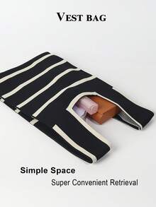 Tas Tangan Mini Ringan Lipat Lucu Berwarna Biru Resin Berongga Bernapas Rajutan Kontras Warna, Cocok Untuk Liburan, Pemotretan Foto, Sekolah Untuk Siswa Perempuan - Hitam dan Putih - View 5