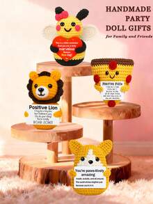 4pcs/Set Handmade Crochet Desktop Decor Ornaments, Cute Sci-Fi Style Handmade Dolls, Ideal Birthday/Friendship Gift For Best Friends, Sisters, Mom, Grandma, Coworkers, Family, Keychain, Positive Emotion Support, Creative Party/Christmas/Valentine's Day/Thanksgiving Plush Doll Decoration - Multicolor - View 2