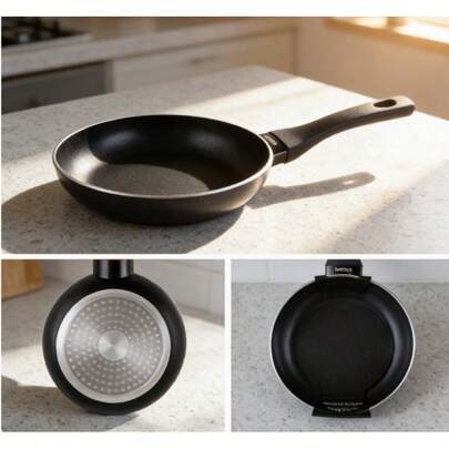 Set de tigăi din aluminiu negru, de diferite dimensiuni - 20/22/24/26/28/30 cm, grosime 3,0 mm, distribuție uniformă a căldurii, înveliș antiaderent, mâner ergonomic, compatibil cu inducția, pentru gătit acasă