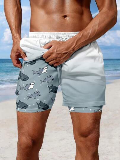 Quần short đi biển nam thường ngày - Quần short đi biển hai lớp nhiều túi tiện dụng cho nam, không chống thấm nước, đa năng cho mặc hàng ngày.