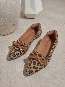 Women's Pointed Toe Flats With Comfortable Leopard Print Fur | Caramel Bow - Multicolor - View 4