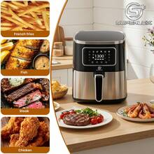 SUPERLEX 5.5L Air Fryer, 10-In-1 Multi-Function Fryer 1450W, LED Display Multi-Function Oven, Equipped With A Timing Function, Stainless Steel Non-Stick Coating, Easy To Clean, Suitable For Kitchen: Fried Chicken, French Fries, Steak, Pizza, Barbecue - UK Plug(220-240V) - View 3