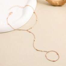 Adjustable Lariat Tiny Beaded Hand Chain Bracelet And Chain Ring For Women Classic Gold Color Boho Body Jewelry - Gold - View 9