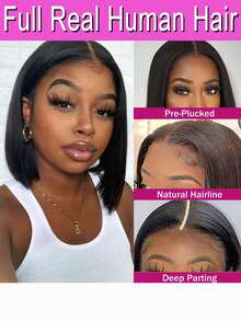 100% Real Human Hair Bob Wigs 13x4 HD Lace Front Wigs Straight Natural Color Human Hair Wig Human Hair Lace Frontal Wigs For Women 200% Density Brazilian Human Hair Wigs Transparent Lace Frontal Wig For Party, Cosplay, Daily Use - 自然色彩 - 查看 5