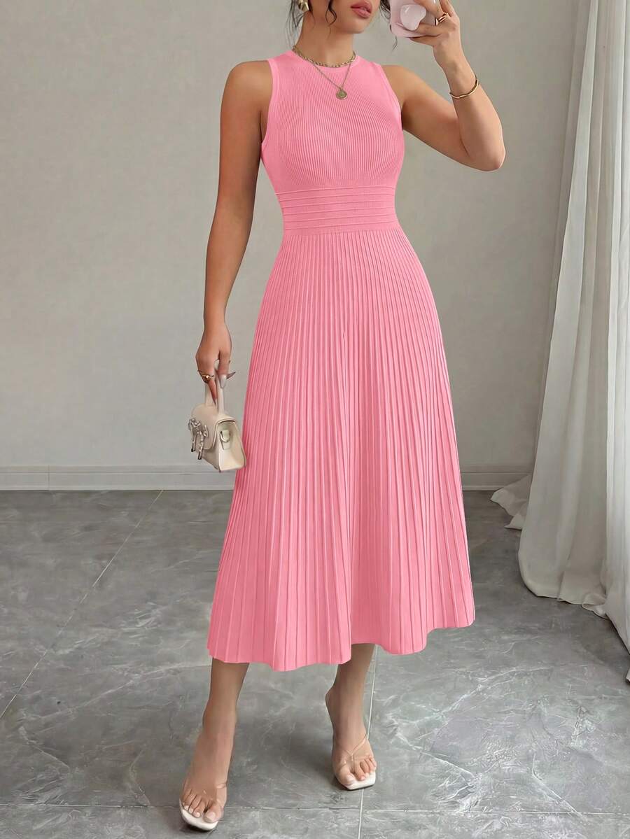 Women's Summer Dresses Casual  Business Work Midi Sleeveless A Line Pleated Evening Elegant Dresses Cocktail Wedding Guest Graduation Dress Pink Dresses For Women - 粉色 - 查看 1
