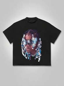 Camiseta de Estilo Y2K, Camisetas para Hombres, Tela 100% Algodón Puro - Camiseta de Manga Corta de Estilo Callejero de Verano Cómoda y Energética, Diseño Retro de Verano para Uso Diario de Hombres - Negro - Ver 1