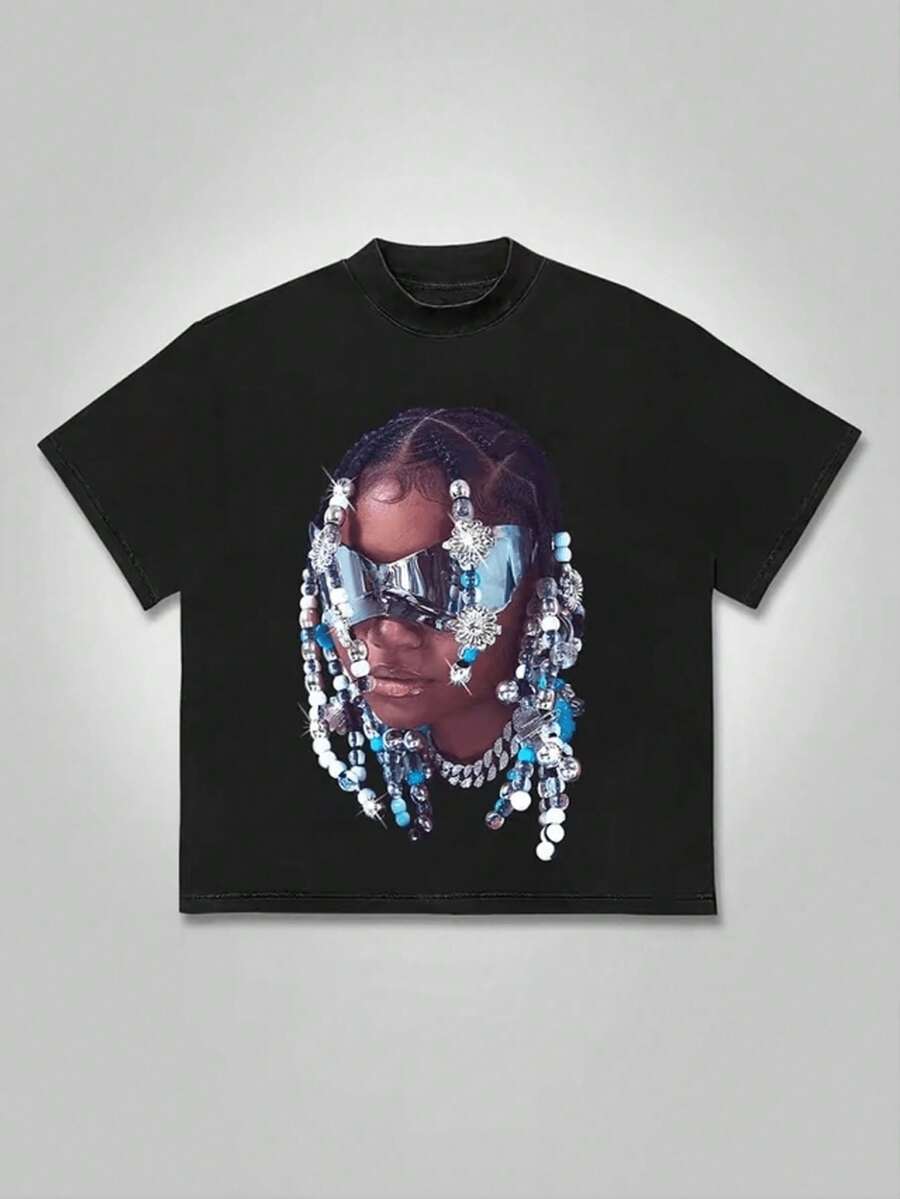 Camiseta de Estilo Y2K, Camisetas para Hombres, Tela 100% Algodón Puro - Camiseta de Manga Corta de Estilo Callejero de Verano Cómoda y Energética, Diseño Retro de Verano para Uso Diario de Hombres - Negro - Ver 1