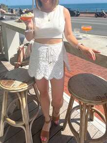 Women 2Pcs Skirt Set Flower Tie-Up Camisole With Mini Slit Skirt Summer Outfit For Party Club - White - View 10