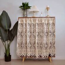 1pc Bohemian Style Beige Hollow Out Kitchen Short Curtain, Small Curtain, Cabinet Divider Curtain, Door Curtain - Beige - View 7