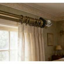 Adjustable Bronze Curtain Rod Set, Includes 3 Decorative Finials (Crystal Ball, Striped Metal), High-Quality Metal Rod With Curtain Rings And Installation Hardware, Durable For Bedroom, Living Room, Etc. - Three Options Available - View 2