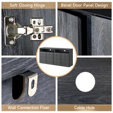 ONBRILL Sideboard Buffet Cabinet With Storage, 63" Sideboard Cabinet With 4 Doors & Shelves, Mid-Century Modern Kitchen Storage Cabinets, Coffee Bar Console Table For Dining Room, Living Room, Black & Grey - đen - Xem 6