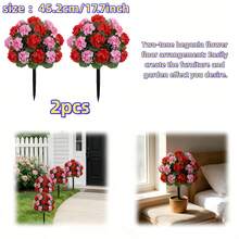2株45厘米/17.7英寸高端双色秋海棠仿真植物，带花盆支架，优质仿真绿植，适用于室内/室外装饰，完美适用于婚礼、酒店、花园、庭院、摄影、美学房间、新年、情人节、圣帕特里克节、复活节、母亲节、周年纪念日等场合。 - 彩色 - 查看 2