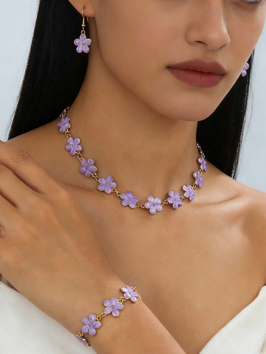 Eleganter personalisierter lila Blumen Schmuck, vielseitiges hochwertiges Geschenk - Mauve - Übersicht 1