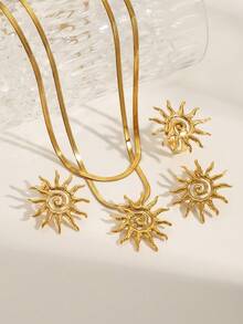 4只18K镀金复古夸张奢华高端不锈钢太阳形耳环，设计优雅，适合约会、毕业典礼、感恩节、派对、通勤、度假等各种场合。 - 金色 - 查看 2