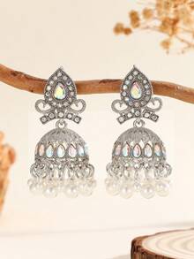 1 对时尚耳环，优雅迷人的水钻和人造珍珠流苏耳环，宝莱坞迷人珠宝，适合女性和女孩日常佩戴、节日、婚礼和派对/珠宝礼物 - Fashion - 查看 11