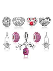 9pcs/Set Fashionable Craft Travel Series Hollow Plane Luggage, Heart, Star Shaped Clay Beads, DIY Bracelet & Bracelet Accessories - Multicolor - View 3