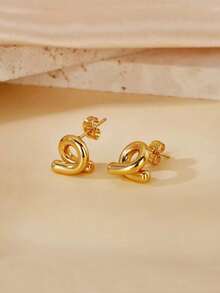 1 Pair Plated Gold Interlocking Circle Shaped "Love Cycle" Unisex Engagement High-End Design Earrings - Gold - View 9