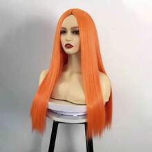 Women's Long Straight Orange Bob Wig - High Density Heat-Resistant Synthetic Hair With Rose Net Cap, Suitable For Daily Use, Parties, Music Festivals And Carnivals - Orange - View 5