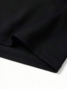 Kaos Wanita Lengan Pendek Warna Polos dengan Detail Ruffle di Bahu, Atasan Kasual Slim Fit Elegan untuk Berpergian & Pemakaian Sehari-hari, Warna Hitam Musim Panas - Hitam - View 5