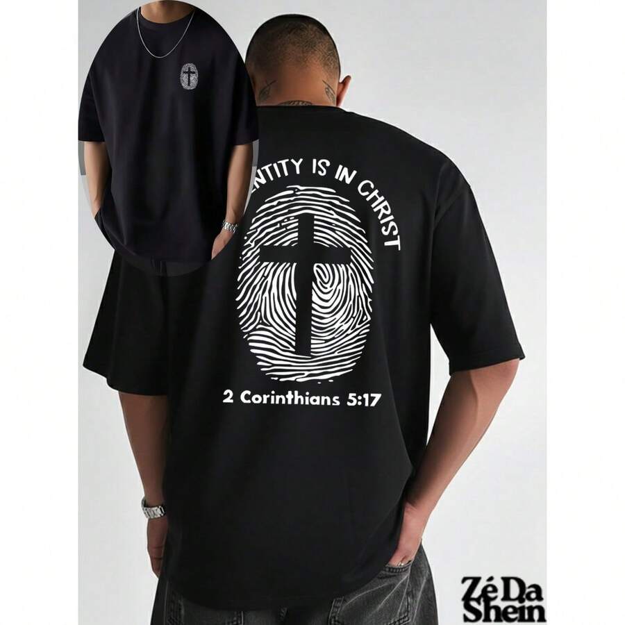 Streetwear Gospel Church Religious Prayer Digital T-Shirt 2 Corinthians 5:17 Street Urban Culture Unisex 100% Cotton Top Premium Streetwear Immediate Shipping Various Colors!! - 黑色 - 查看 1