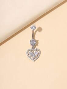 1件时尚钛金心形肚脐环，适合日常佩戴 - 銀色 - 查看 2
