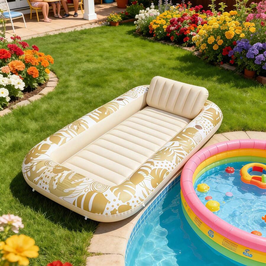 85" X 57" Extra Large Adult Inflatable Pool Float Lounger With Pillow, 4-In-1 Sunbathing Bathtub Raft Floating Bed, Water Inflatable Ball Pool Party Gift Sunbathing Bed Chaise Lounge
