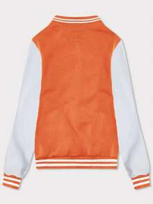 Women's Student Sweatshirt, Baseball Sweatshirt, Snap Closure, Soft Fleece Lining, Loose Fit, 2 Pockets, Ribbed Cuffs, Hip-Length, Spring/Fall - Orange - View 4