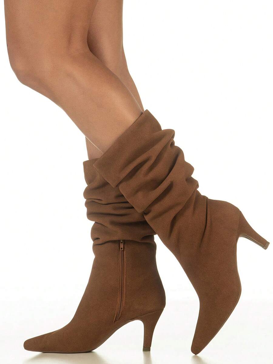 Women's Ankle Boot With Slouchy Pleated Mid-Heel, High Pointed Toe, Elegant GiGiL - Lạc đà - Xem 1