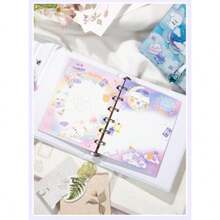 Rich Peach シール帳 3D シール 立体 バインダー 女の子 はがせる ぷくぷく 手帳 キラキラ 可愛い 手提 収納 バインダー 専用台紙 リフィル10枚入り クリスマス お正月 贈り物 夢幻 輝く 紫 月のこねこデザイン - ピンク チェック うさぎちゃんデザイン - チェックする 6
