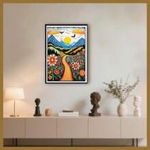 1件套DIY钻石画套装 - 山峦日落花鸟风景，圆形水钻刺绣艺术品，包含山峦、花鸟场景的完整工艺品，适合儿童和青少年，具有疗愈功效的爱好。 - 彩色 - 查看 1