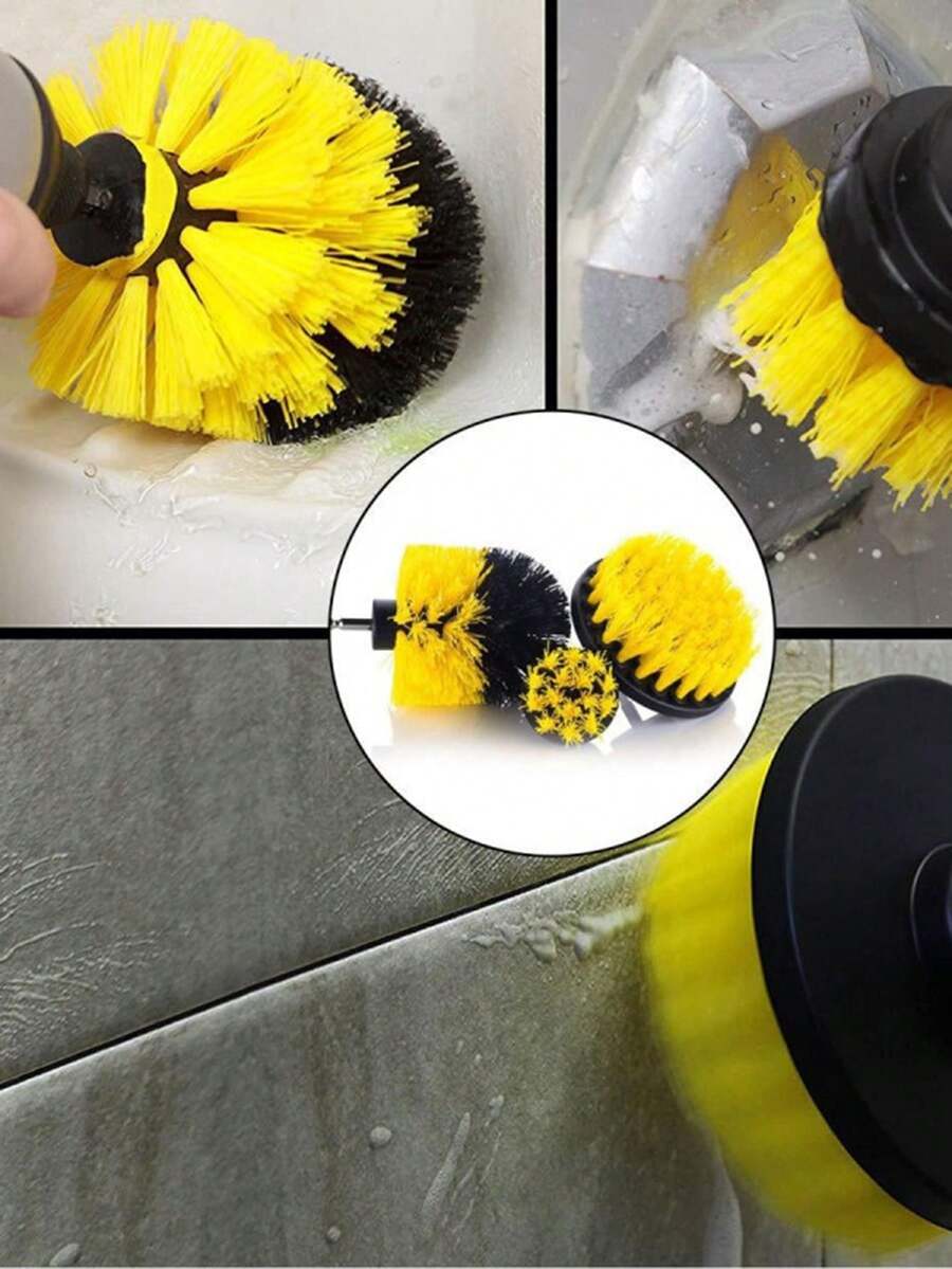 Bộ 3 bàn chải chà điện, bàn chải gắn máy khoan, bàn chải tròn bằng nhựa để làm sạch thảm, kính, lốp xe hơi, bàn chải nylon. - tròn - Xem 1