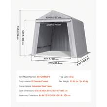 Gerätehaus, 243,8x243,8x229cm, Garagenzelt aus PE, Geräteschuppen, Fahrradgarage, Gartenschuppen, Carport, Fahrradschuppen, Aufbewahrungsgarage für Motorrad, Rasenmäher, Fahrrad, grau - Grau, spitzes Dach, 8FTx8FT, Einzeltür - Übersicht 7