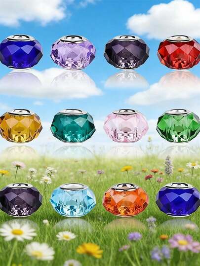 10/20/30/50/100/200 件混色大孔玻璃珠，混合银和铜珠，DIY 珠宝制作，项链手链珠宝用品