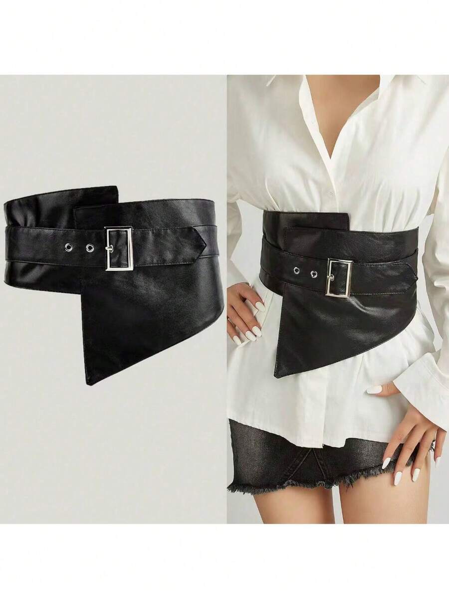 1pc Women's Asymmetrical Waist Cincher - Fashionable & Elegant, Suitable For Daily Commute, Music Festivals, Parties, Wearing Over Dresses, Shirts, Adjustable Elastic Waist Belt - Black - View 1