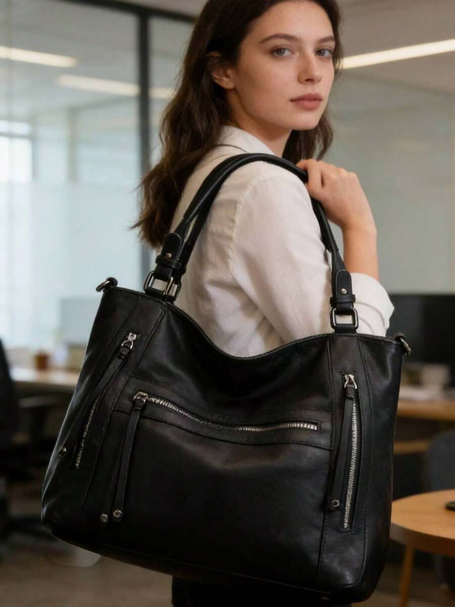 New Women's Handbag, Large Capacity, Ideal For Everyday Use, Women's Shoulder Bag, Tote Bag. - 黑色 - 查看 1