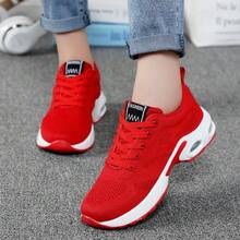 2026 New Style Women's Casual Sports Shoes Solid Color Lace-Up Slip-On Wear-Resistant Eva Insole Women's Tennis Shoes Indoor Exercise Outdoor Hiking. - 紅色 - 查看 6
