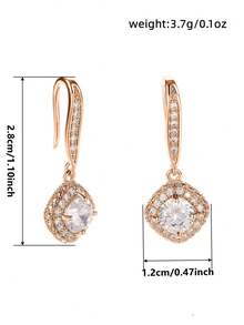 1 Đôi bông tai mặt dây chuyền đá Cubic Zirconia thanh lịch dành cho nữ, thích hợp làm quà tặng cho đám cưới, lễ đính hôn, kỷ niệm, tiệc tùng, ngày Valentine. - Hoa hồng vàng - Xem 6