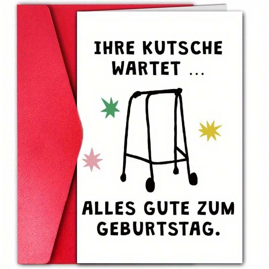 1pc Funny German Humor Birthday Greeting Card - "Wish You More Parties" Foldable Design, Humorous Aging Milestone Wishes For Friends And Family, Birthday Card, Lively Illustration, Vibrant Envelope - Sets - View 1
