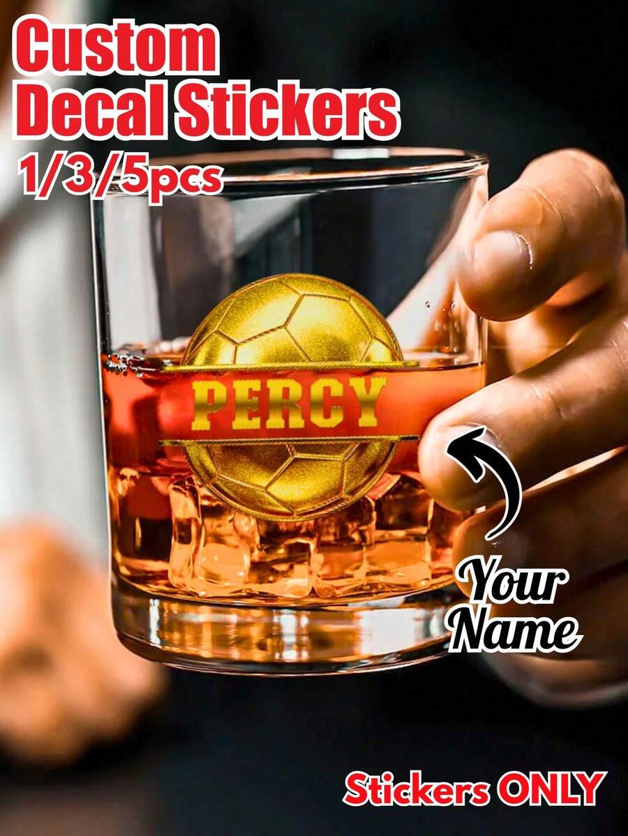 Personalized Name Stickers (1/3/5 Sheets), Personalized Football Name Stickers With Gold Foil Foil, Name Stickers, Custom Stickers, Date Stickers, DIY Gifts, Handmade Items, Handwritten Stickers, Wedding Stickers, Gift Stickers. Customizable Holographic Name Stickers Are Available For Water Bottles, Lunch Boxes, Personal Items - Multicolor - View 1