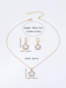 Set de 3 piezas de collar con colgante de flor de metal con cadena de serpiente, trébol y cristales de estrás, y aretes a juego, elegante para regalo de fiesta o festival, adecuado para mamá - Amarillo Oro - Ver 2