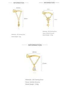 EleRunis 1件925纯银流苏星形不对称月亮耳钉，平底耳骨耳廓穿孔饰品，适合女性日常佩戴，也适合婚礼、派对、订婚、周年纪念、情人节等场合。 - 金色 - 查看 10