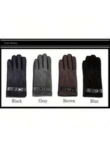 Men's Plush Lined Touchscreen Thermal Gloves, Over 35.56cm, Buckle Strap, Multi Colors, Suitable For Driving Daily Formal Use - Blue - View 2