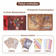 OUR Adventure Book Scrapbook Album 11.9 X 7.6 Inches 80 Pages, 3D Retro Relief Letter Leather Cover Movie, Couple Memory Book, Boyfriend Gift, Couple Gift Creativity, Anniversary Celebration - Brown - View 13