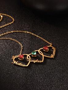 1pc Customized Women's Heart-Shaped Name & Birthstone Necklace, Gold Personalized Month Stone Stainless Steel Necklace, Valentine's Day Gift For Wife/Girlfriend - Multicolor - View 5