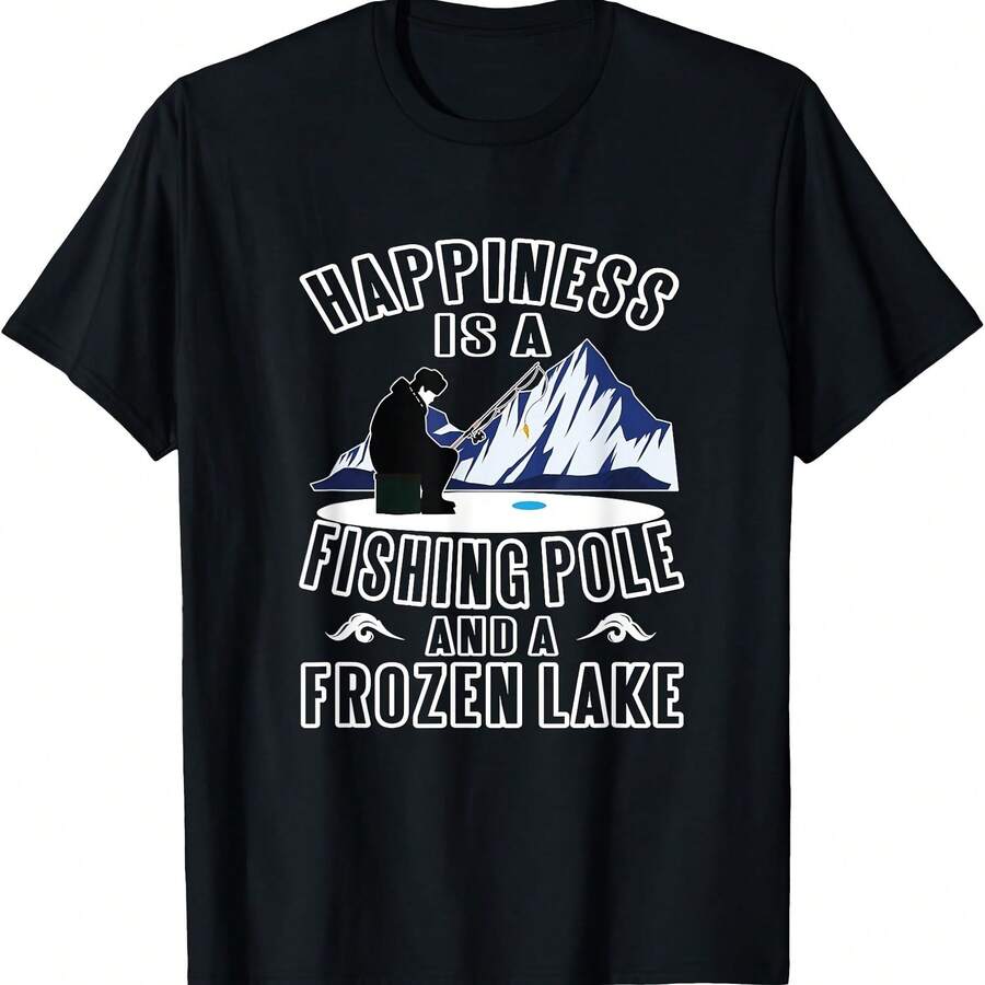 Happiness Is A Fishing Pole Frozen Lake Ice Fishing T Shirt - Đen 2 - Xem 1