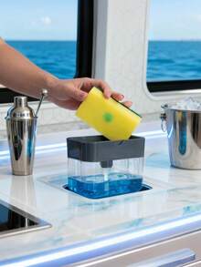 1pc Metallic Silver Kitchen Soap Dispenser With Sponge Holder, Space Saving Countertop Soap Pump, No Batteries Needed, Durable Rustproof Plastic, Easy To Clean Refillable Liquid Soap Dispenser For Kitchen Sink Bathroom Home Organizer - Multicolor - View 4