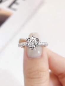 1枚精美1.0克拉莫桑石花朵六爪戒指，925纯银，适合作为订婚礼物、送给妻子的礼物或新娘首饰。 - 銀色 - 查看 2