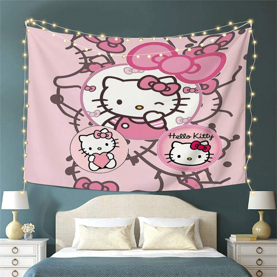 SANRIO 1件三丽鸥Hello Kitty挂毯 | 可爱卡通动漫粉色墙挂毯,适用于卧室、客厅、宿舍装饰,可爱角色艺术家居美学装饰,送给粉丝和朋友的礼物,涤纶材质 - 彩色 - 查看 1