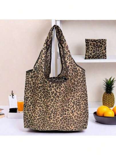 1个（带零钱包）时尚印花大容量手提袋，便携可折叠手提袋，购物袋，单肩包，可重复使用袋